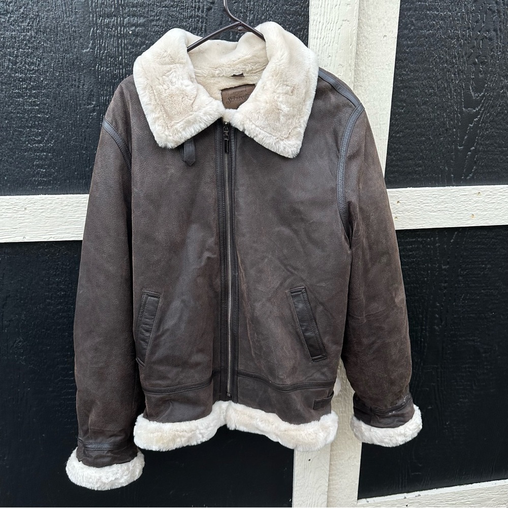 St. John’s Bay Leather Fur Bomber Jacket